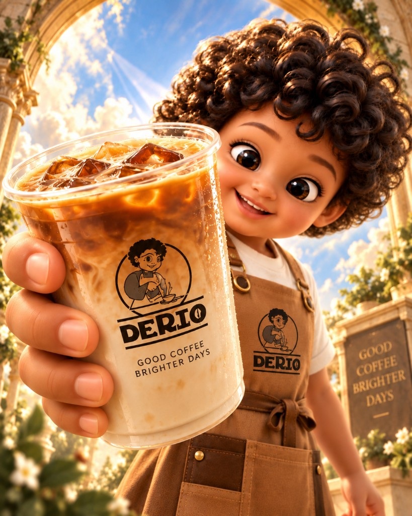 Young barista offering a Derio iced coffee